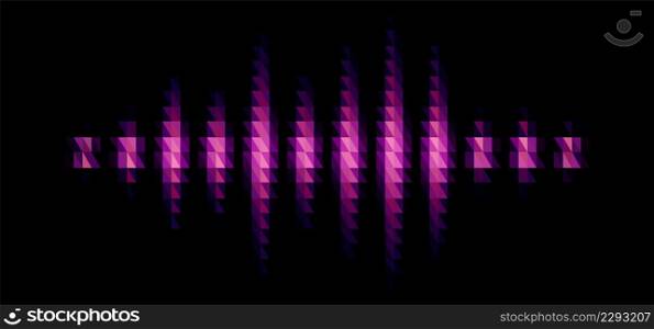 Audio or music purple shiny sound waveform with triangular light filter with colorful triangles for party poster or medical equipment cover