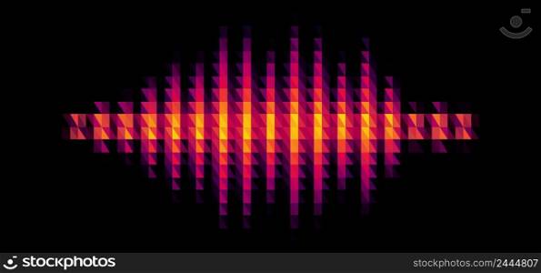 Audio or music red shiny sound waveform with triangular light filter with colorful triangles for party poster or medical equipment cover
