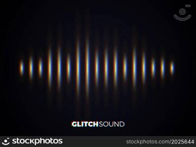 Audio or sound wave with music volume peaks and color glitch effect on blurred line vibrating waveform
