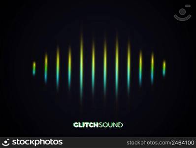 Audio or sound wave with music volume peaks and color glitch effect on blurred line vibrating waveform