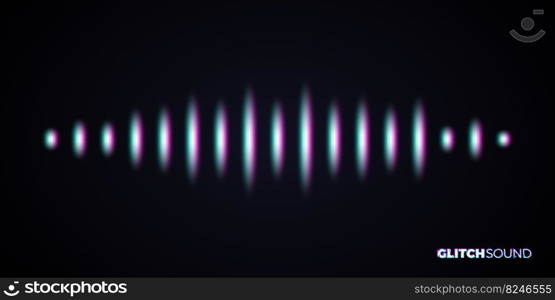 Audio or sound wave with music volume peaks and color glitch effect on blurred line vibrating waveform