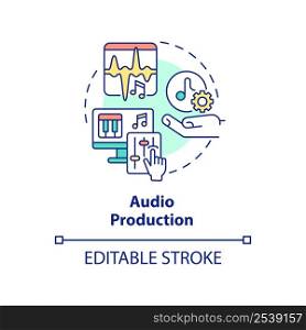 Audio production concept icon. Selecting top skill for freelancer abstract idea thin line illustration. Music business. Isolated outline drawing. Editable stroke. Arial, Myriad Pro-Bold fonts used. Audio production concept icon