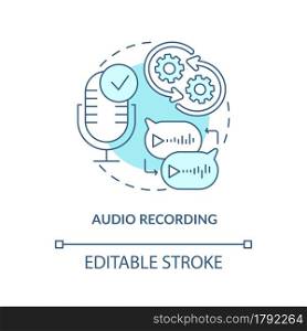 Audio recording blue concept icon. Communication service. Sound recorder for online mail. Message software abstract idea thin line illustration. Vector isolated outline color drawing. Editable stroke. Audio recording blue concept icon