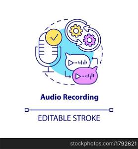 Audio recording concept icon. Communication service. Sound recorder for online mailing. Messaging software abstract idea thin line illustration. Vector isolated outline color drawing. Editable stroke. Audio recording concept icon