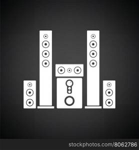 Audio system speakers icon. Black background with white. Vector illustration.