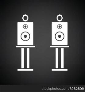 Audio system speakers icon. Black background with white. Vector illustration.