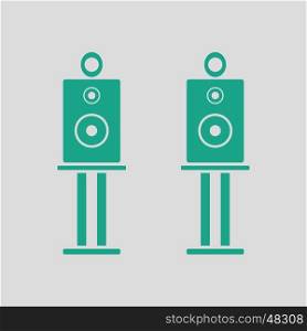 Audio system speakers icon. Gray background with green. Vector illustration.