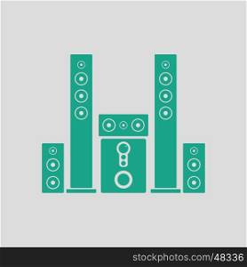 Audio system speakers icon. Gray background with green. Vector illustration.