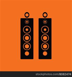 Audio system speakers icon. Orange background with black. Vector illustration.