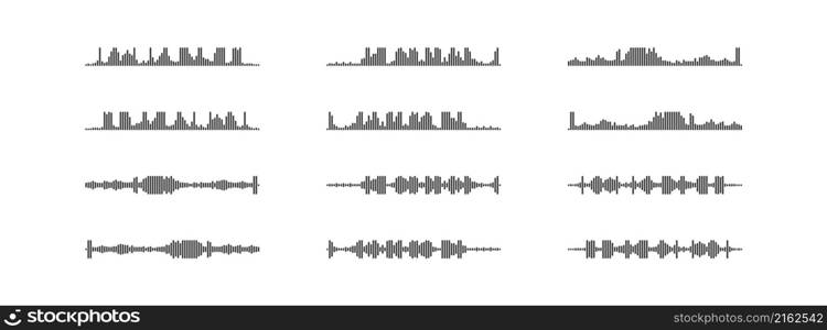 Audio wave set icon. Sound music equalizer collection. Line art vector isolated illustration