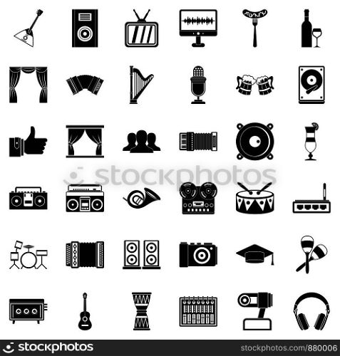 Audiosystem icons set. Simple style of 36 audiosystem vector icons for web isolated on white background. Audiosystem icons set, simple style