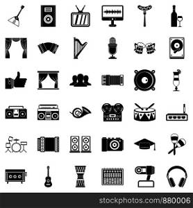Audiosystem icons set. Simple style of 36 audiosystem vector icons for web isolated on white background. Audiosystem icons set, simple style