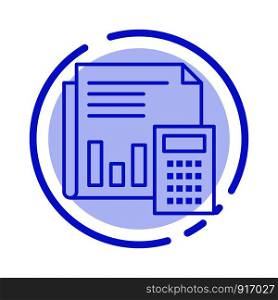 Audit, Accounting, Banking, Budget, Business, Calculation, Financial, Report Blue Dotted Line Line Icon