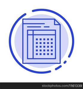 Audit, Bill, Document, File, Form, Invoice, Paper, Sheet Blue Dotted Line Line Icon