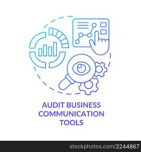 Audit business communication tools blue gradient concept icon. Choose channels. Move to UCaaS system abstract idea thin line illustration. Isolated outline drawing. Myriad Pro-Bold fonts used. Audit business communication tools blue gradient concept icon