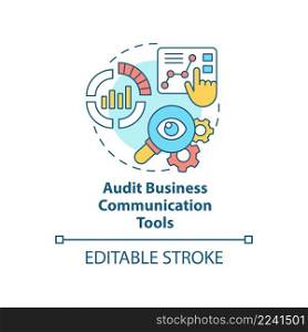 Audit business communication tools concept icon. Move to UCaaS system abstract idea thin line illustration. Isolated outline drawing. Editable stroke. Arial, Myriad Pro-Bold fonts used. Audit business communication tools concept icon