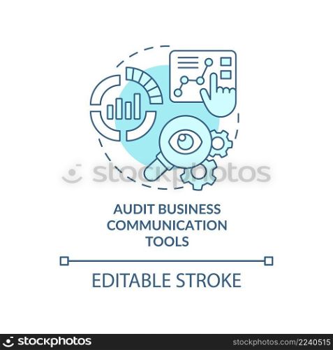 Audit business communication tools turquoise concept icon. Move to UCaaS system abstract idea thin line illustration. Isolated outline drawing. Editable stroke. Arial, Myriad Pro-Bold fonts used. Audit business communication tools turquoise concept icon