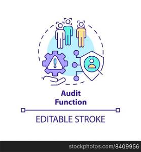 Audit function concept icon. Identity management process abstract idea thin line illustration. Monitoring user behaviour. Isolated outline drawing. Editable stroke. Arial, Myriad Pro-Bold fonts used. Audit function concept icon