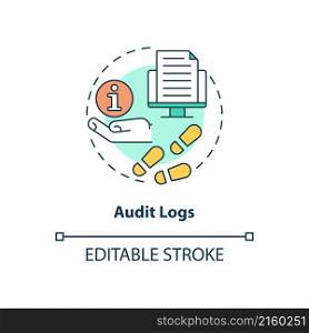 Audit logs concept icon. Sensitive information digital protection abstract idea thin line illustration. Isolated outline drawing. Editable stroke. Roboto-Medium, Myriad Pro-Bold fonts used. Audit logs concept icon
