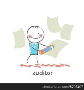 Auditor writes on a piece of paper