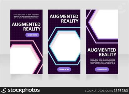 Augmented reality for education web banner design template. Vector flyer with text space. Advertising placard with customized copyspace. Printable poster for advertising. Calibri, Arial fonts used. Augmented reality for education web banner design template