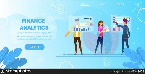Augmented Reality for Finance Analytics. Men and Woman Working with Business Graph on Virtual Screens. People in Team Data Visualization Concept. Cartoon Flat Vector Illustration. Horizontal Banner.. Augmented Reality for Business Finance Analytics.