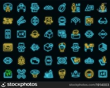 Augmented reality icons set. Outline set of augmented reality vector icons neon color on black. Augmented reality icons set vector neon