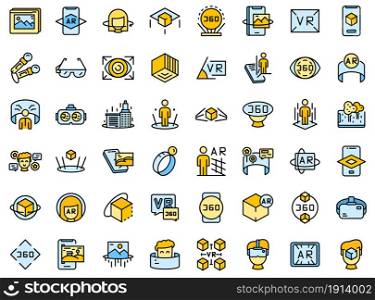 Augmented reality icons set. Outline set of augmented reality vector icons thin line color flat isolated on white. Augmented reality icons set line color vector