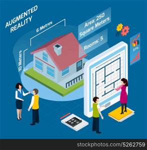 Augmented Reality Isometric Composition. Colored augmented reality isometric composition with area number of rooms and other descriptions vector illustration
