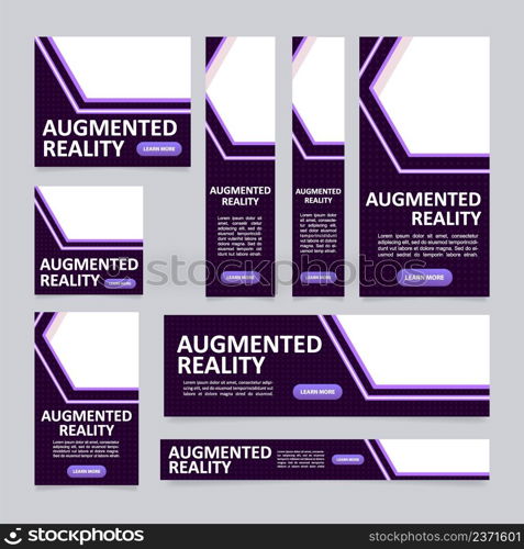 Augmented reality web banner design template. Vector flyer with text space. Advertising placard with customized copyspace. Printable poster for advertising. Calibri, Arial fonts used. Augmented reality web banner design template