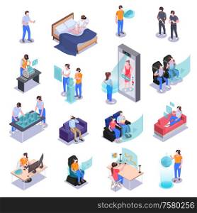Augmented virtual reality icons set with using vr architects entertainment learning experience gaming dating isolated vector illustration