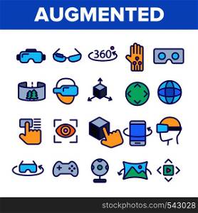 Augmented, Virtual Reality Linear Vector Icons Set. Augmented Virtual Reality Symbols Pack. Digital Technology, Simulator Pictograms Collection. Isolated Signs. VR Entertainment Outline Illustrations. Augmented, Virtual Reality Linear Vector Icons Set