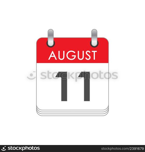 August 11. A leaf of the flip calendar with the date of August 11. Flat style.