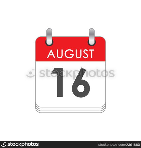August 16. A leaf of the flip calendar with the date of August 16. Flat style.