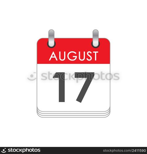 August 17. A leaf of the flip calendar with the date of August 17. Flat style.