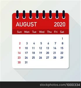 August 2020 Calendar Leaf. Calendar 2020 in flat style. Vector stock illustration.. August 2020 Calendar Leaf. Calendar 2020 in flat style. Vector illustration.