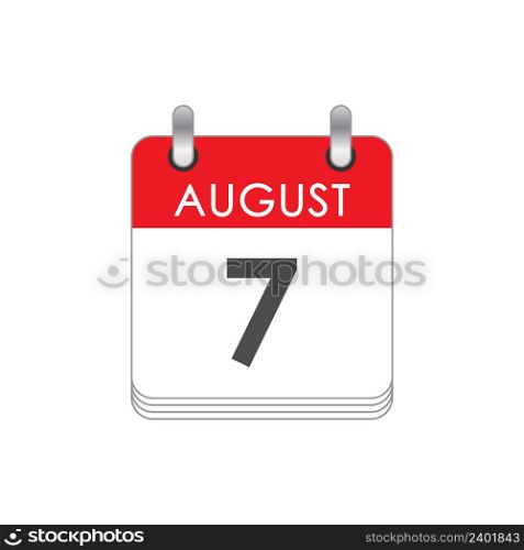 August 7. A leaf of the flip calendar with the date of August 7. Flat style.