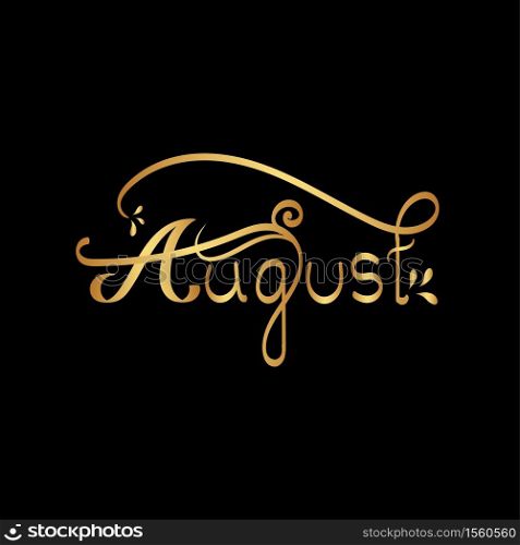 ""August" calligraphy hand lettering design.Floral flower calligraphy style, Vintage Gold color, Vector Illustration for Your Design."
