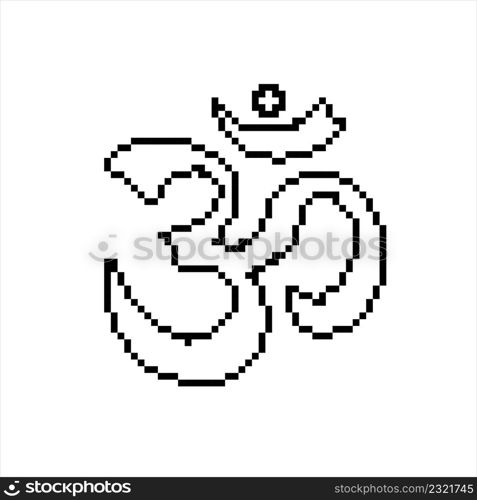 Aum (Om) The Holy Motif Pixel Art, Sound Of A Sacred Spiritual Symbol Vector Art Illustration, Digital Pixelated Form