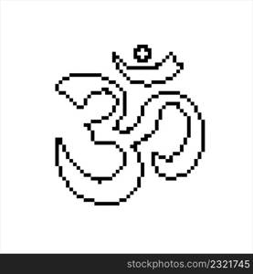 Aum (Om) The Holy Motif Pixel Art, Sound Of A Sacred Spiritual Symbol Vector Art Illustration, Digital Pixelated Form