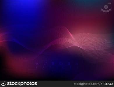 Aurora particle background dark color design line flow curve modern abstract style. vector illustration