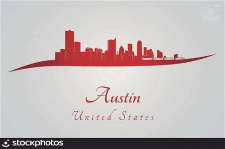 Austin skyline in red and gray background in editable vector file