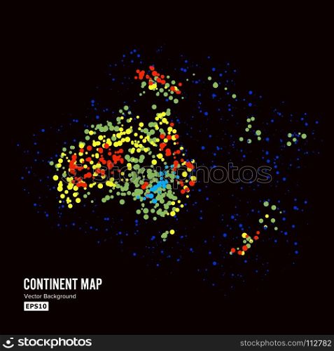 Australia And Oceania. Continent Map Abstract Background Vector. Formed From Colorful Dots Isolated On Black.. Australia And Oceania. Continent Map Abstract Background Vector. Formed From Colorful Dots Isolated On Black