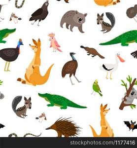 Australia animals colorful pattern on white background, vector illustration. Australia animals pattern