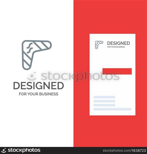Australia, Australian, Boomerang, Indigenous, Travel, Weapon Grey Logo Design and Business Card Template