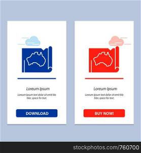 Australia, Australian, Country, Location, Map, Travel Blue and Red Download and Buy Now web Widget Card Template