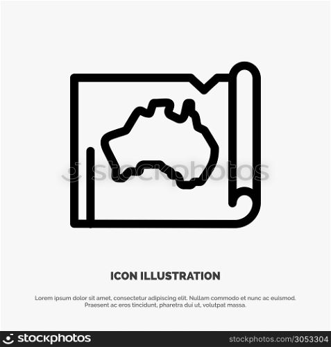 Australia, Australian, Country, Location, Map, Travel Line Icon Vector
