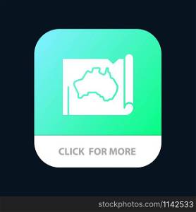 Australia, Australian, Country, Location, Map, Travel Mobile App Button. Android and IOS Glyph Version
