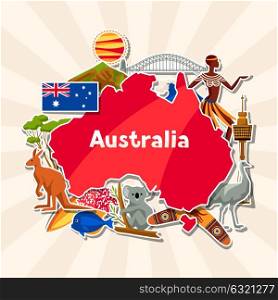 Australia background design. Australian traditional sticker symbols and objects. Australia background design. Australian traditional sticker symbols and objects.