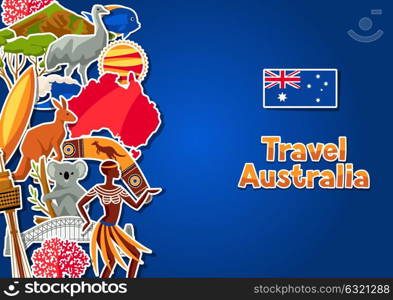 Australia background design. Australian traditional sticker symbols and objects. Australia background design. Australian traditional sticker symbols and objects.